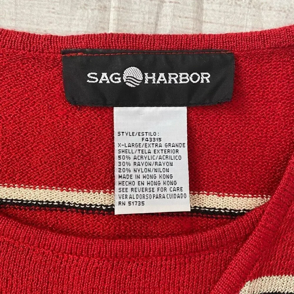Sag Harbor women XL 3/4 sleeve layered stripe sweater w/clasp close red - Picture 7 of 11